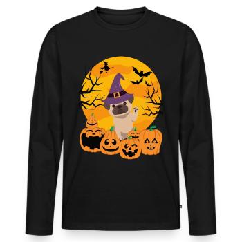 Süßer Mops Halloween Kostüm Hund - Männer Premium Bio Langarmshirt - Schwarz - Vorne - Nico (187cm)