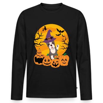 Cute Boston Terrier Halloween Costume Dog - Men's Premium Organic Long Sleeve Shirt - black - Front - Nico (187cm)