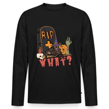 Süße und gruselige Kurzhaar Katze Halloween - Männer Premium Bio Langarmshirt - Schwarz - Vorne - Nico (187cm)