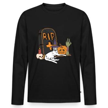 Mignon et effrayant Khao Manee chat d’Halloween - T-shirt manches longues Premium bio Homme - noir - Devant - Nico (187cm)