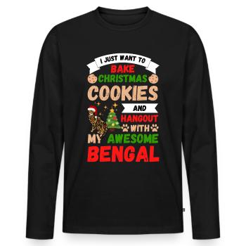 Biscuits de cuisson de chat bengale de Noël avec chat - T-shirt manches longues Premium bio Homme - noir - Devant - Nico (187cm)