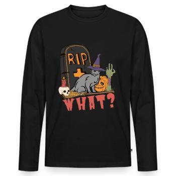 Mignon et effrayant chat d’Halloween bleu russe - T-shirt manches longues Premium bio Homme - noir - Devant - Nico (187cm)