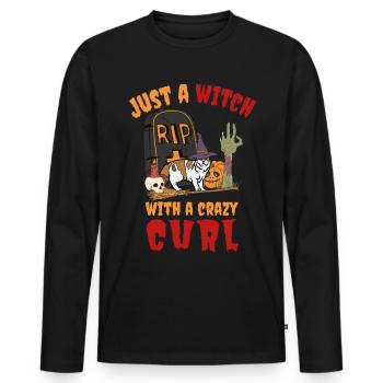 Süße und gruselige American Curl Halloween Katze - Männer Premium Bio Langarmshirt - Schwarz - Vorne - Nico (187cm)