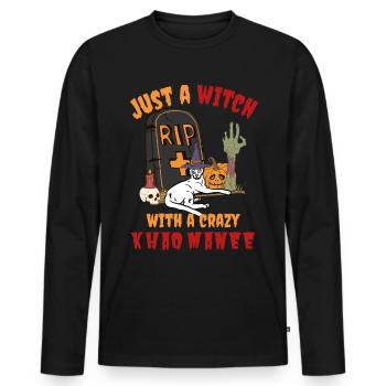 Süße und gruselige Khao Manee Halloween Katze - Männer Premium Bio Langarmshirt - Schwarz - Vorne - Nico (187cm)