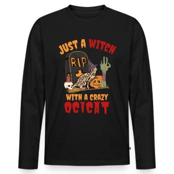 Mignon et effrayant Ocicat Chat d’Halloween - T-shirt manches longues Premium bio Homme - noir - Devant - Nico (187cm)