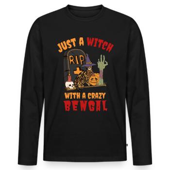 Süße und gruselige Halloween Bengalkatze - Männer Premium Bio Langarmshirt - Schwarz - Vorne - Nico (187cm)