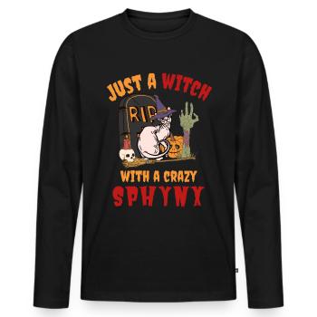 Mignon et effrayant chat d’Halloween Sphynx - T-shirt manches longues Premium bio Homme - noir - Devant - Nico (187cm)