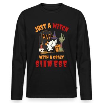 Süße und gruselige Halloween Siamkatze - Männer Premium Bio Langarmshirt - Schwarz - Vorne - Nico (187cm)