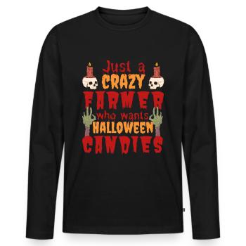 Creepy Funny Halloween Saying Farmer Farmer - Men's Premium Organic Long Sleeve Shirt - black - Front - Nico (187cm)