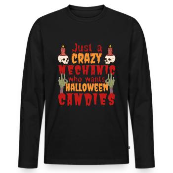 Creepy funny Halloween saying mechanic - Men's Premium Organic Long Sleeve Shirt - black - Front - Nico (187cm)