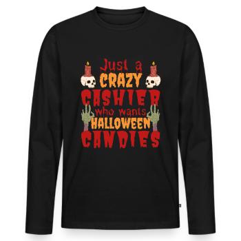 Effrayant drôle Halloween disant caissier - T-shirt manches longues Premium bio Homme - noir - Devant - Nico (187cm)