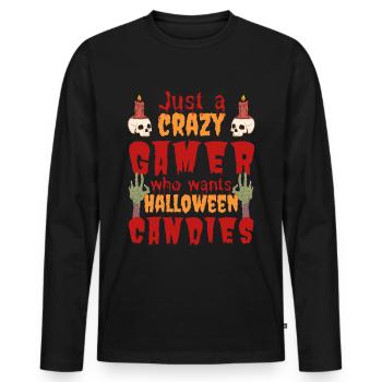 Creepy Funny Halloween Saying Gamer - Men's Premium Organic Long Sleeve Shirt - black - Front - Nico (187cm)