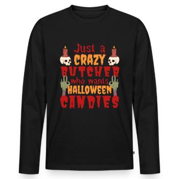 Creepy funny Halloween saying butcher - Men's Premium Organic Long Sleeve Shirt - black - Front - Nico (187cm)