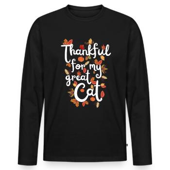 Thankful for my great Cat Cat Autumn Leaves - Men's Premium Organic Long Sleeve Shirt - black - Front - Nico (187cm)