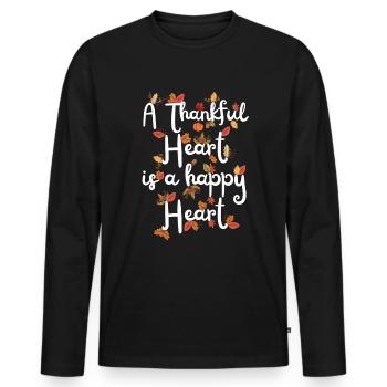 Thankful Happy Heart Autumn Leaves Gratitude - Men's Premium Organic Long Sleeve Shirt - black - Front - Nico (187cm)