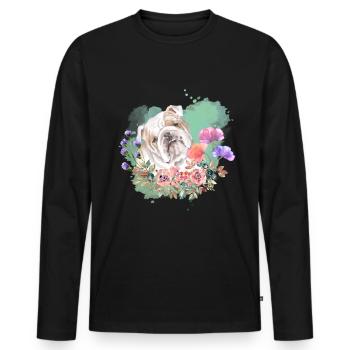 Bulldogge Cottagecore Wasserfarben Blumen - Männer Premium Bio Langarmshirt - Schwarz - Vorne - Nico (187cm)