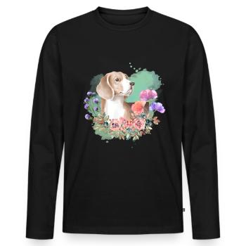 Beagle Cottagecore Watercolor Flowers - Men's Premium Organic Long Sleeve Shirt - black - Front - Nico (187cm)