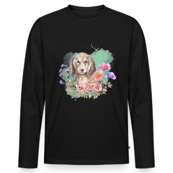 Dackel Cottagecore Wasserfarben Blumen - Männer Premium Bio Langarmshirt - Schwarz - Vorne - Nico (187cm)