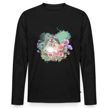 Shetland Sheepdog Cottagecore Wasserfarben Blumen - Männer Premium Bio Langarmshirt - Schwarz - Vorne - Nico (187cm)