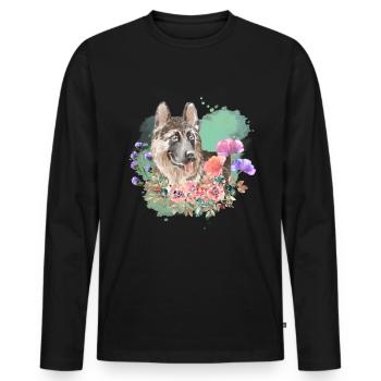 Schäferhund Cottagecore Wasserfarben Blumen - Männer Premium Bio Langarmshirt - Schwarz - Vorne - Nico (187cm)