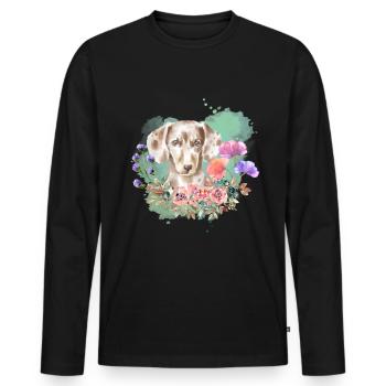 Dackel Cottagecore Wasserfarben Blumen - Männer Premium Bio Langarmshirt - Schwarz - Vorne - Nico (187cm)