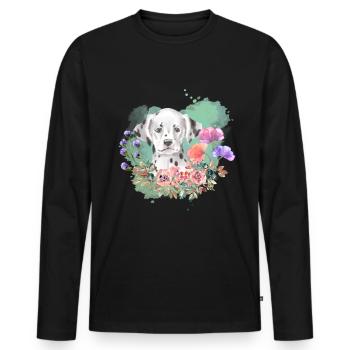 Dalmatiner Welpe Cottagecore Wasserfarben Blumen - Männer Premium Bio Langarmshirt - Schwarz - Vorne - Nico (187cm)