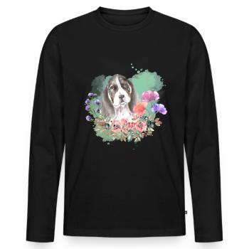 Basset Hound Puppy Cottagecore Watercolor Flowers - Men's Premium Organic Long Sleeve Shirt - black - Front - Nico (187cm)