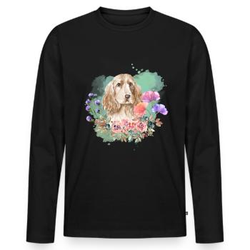 Cocker Spaniel Cottagecore Wasserfarben Blumen - Männer Premium Bio Langarmshirt - Schwarz - Vorne - Nico (187cm)