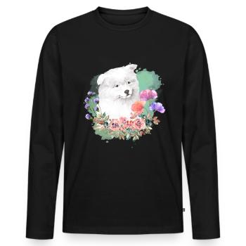 Samoyed Cottagecore Aquarelle Fleurs - T-shirt manches longues Premium bio Homme - noir - Devant - Nico (187cm)