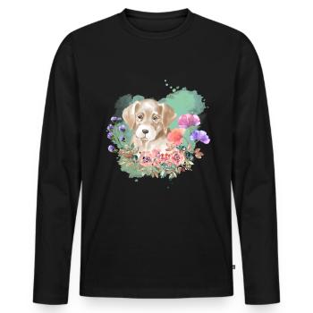 Labrador Welpe Cottagecore Wasserfarben Blumen - Männer Premium Bio Langarmshirt - Schwarz - Vorne - Nico (187cm)