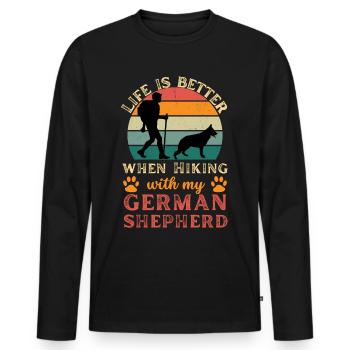 Hiking with German Shepherd Vintage Retro - Men's Premium Organic Long Sleeve Shirt - black - Front - Nico (187cm)