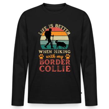 Hiking with Border Collie Vintage Retro - Men's Premium Organic Long Sleeve Shirt - black - Front - Nico (187cm)