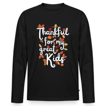 Thankful for my kids Autumn Kids Thank you - Men's Premium Organic Long Sleeve Shirt - black - Front - Nico (187cm)