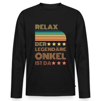 Relax der Legendäre Onkel ist hier Retro - Männer Premium Bio Langarmshirt - Schwarz - Vorne - Nico (187cm)