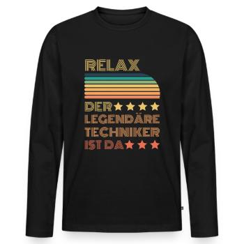 Relax der Legendäre Techniker ist da Retro - Männer Premium Bio Langarmshirt - Schwarz - Vorne - Nico (187cm)
