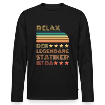 Relax der Legendäre Statiker ist hier Retro - Männer Premium Bio Langarmshirt - Schwarz - Vorne - Nico (187cm)