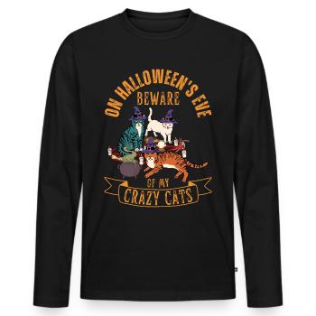 Chats d’Halloween mignons et effrayants - T-shirt manches longues Premium bio Homme - noir - Devant - Nico (187cm)