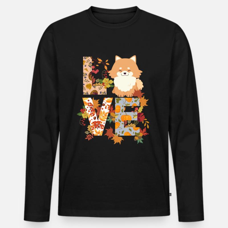 Zwergspitz Hund Herbst Dankbarkeit Liebe - Männer Premium Bio Langarmshirt - Schwarz