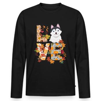 Husky Dog Automne Gratitude Amour - T-shirt manches longues Premium bio Homme - noir - Devant - Nico (187cm)