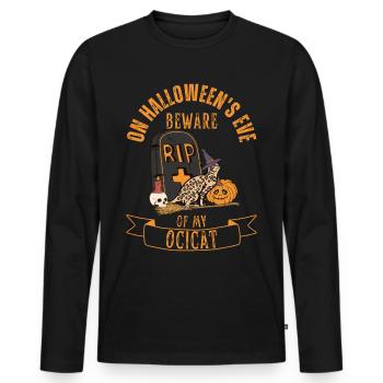 Mignon et effrayant Ocicat Chat d’Halloween - T-shirt manches longues Premium bio Homme - noir - Devant - Nico (187cm)