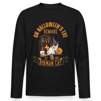 Chat d’Halloween birman mignon et effrayant - T-shirt manches longues Premium bio Homme - noir - Devant - Nico (187cm)