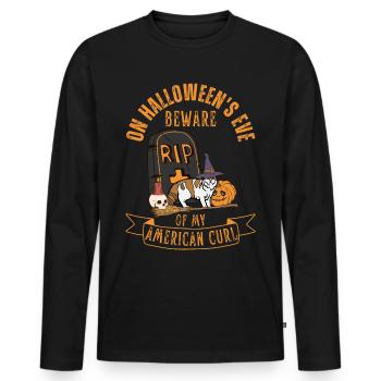 Mignon et effrayant American Curl chat d’Halloween - T-shirt manches longues Premium bio Homme - noir - Devant - Nico (187cm)