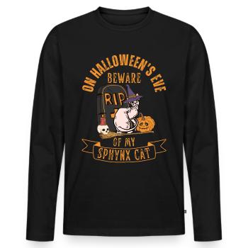 Mignon et effrayant chat d’Halloween Sphynx - T-shirt manches longues Premium bio Homme - noir - Devant - Nico (187cm)