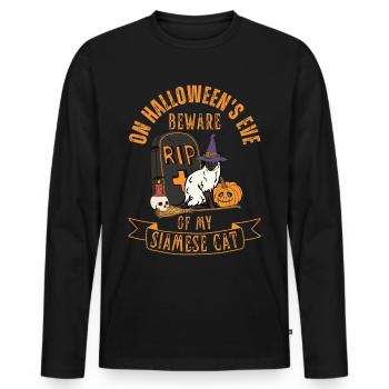 Süße und gruselige Halloween Siamkatze Siam Katze - Männer Premium Bio Langarmshirt - Schwarz - Vorne - Nico (187cm)