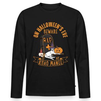 Süße und gruselige Khao Manee Halloween Katze - Männer Premium Bio Langarmshirt - Schwarz - Vorne - Nico (187cm)