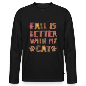 Fall is better with my Cat Cat Autumn Grateful - Men's Premium Organic Long Sleeve Shirt - black - Front - Nico (187cm)