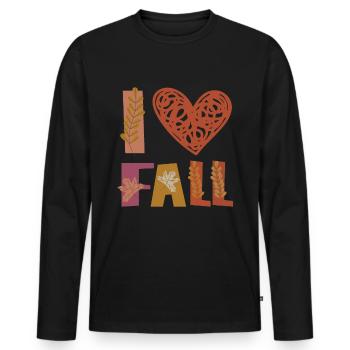 Love Love Autumn Gratitude Leaves - Men's Premium Organic Long Sleeve Shirt - black - Front - Nico (187cm)