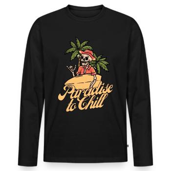 Skeleton Surfboard Plage d’été avec palmiers - T-shirt manches longues Premium bio Homme - noir - Devant - Nico (187cm)