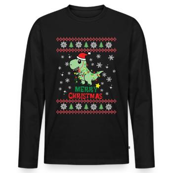 Noël Mignon Dinosaure Kawaii - T-shirt manches longues Premium bio Homme - noir - Devant - Nico (187cm)