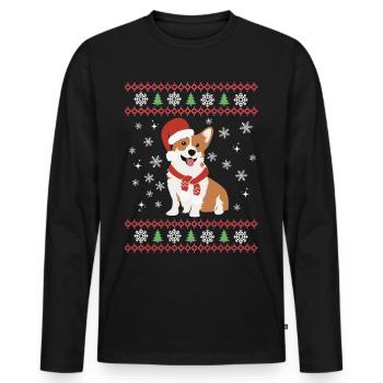 Noël Sweet Welsh Corgi Kawaii - T-shirt manches longues Premium bio Homme - noir - Devant - Nico (187cm)